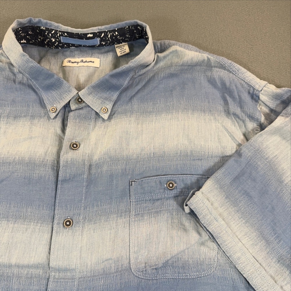 Tommy Bahama Mens‎ 4XLB Blue Ombre Striped Cotton Short Sleeve Button Down Shirt